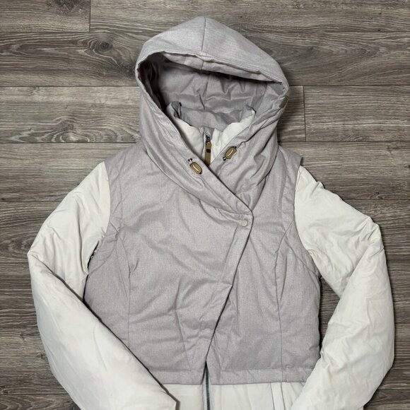 FIG Down Filled Womens Winter Long Jacket Oslo Parka Coat Beige Gray Hooded Snow - Picture 2 of 16